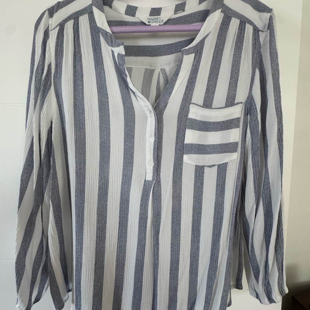 Market & Spruce Navy and White Vertical Stripe Henley Tunic